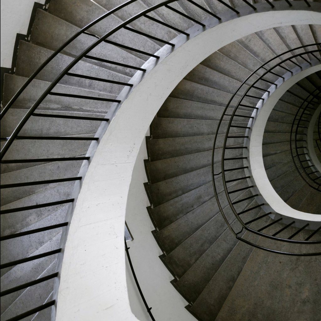 A spiral staircase seen from above