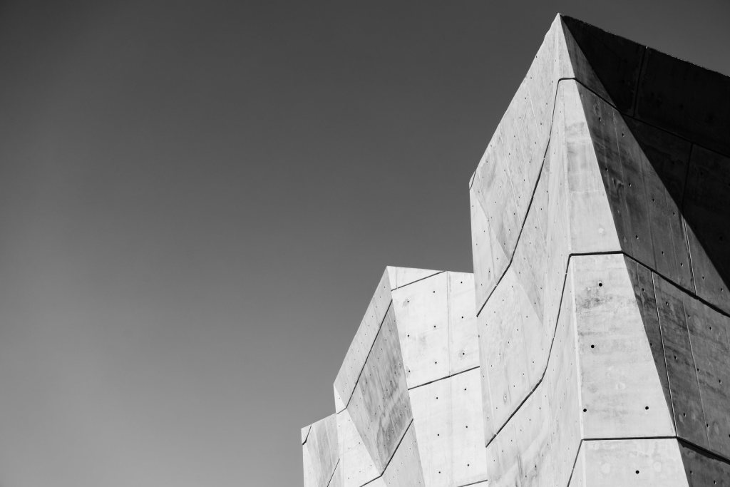 Angular concrete building against the sky