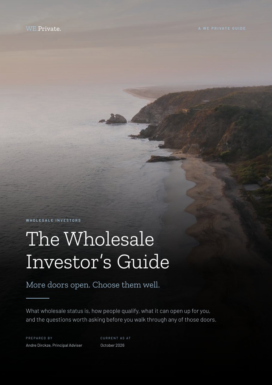 Cover of The Wholesale Investor's Guide by WE Private